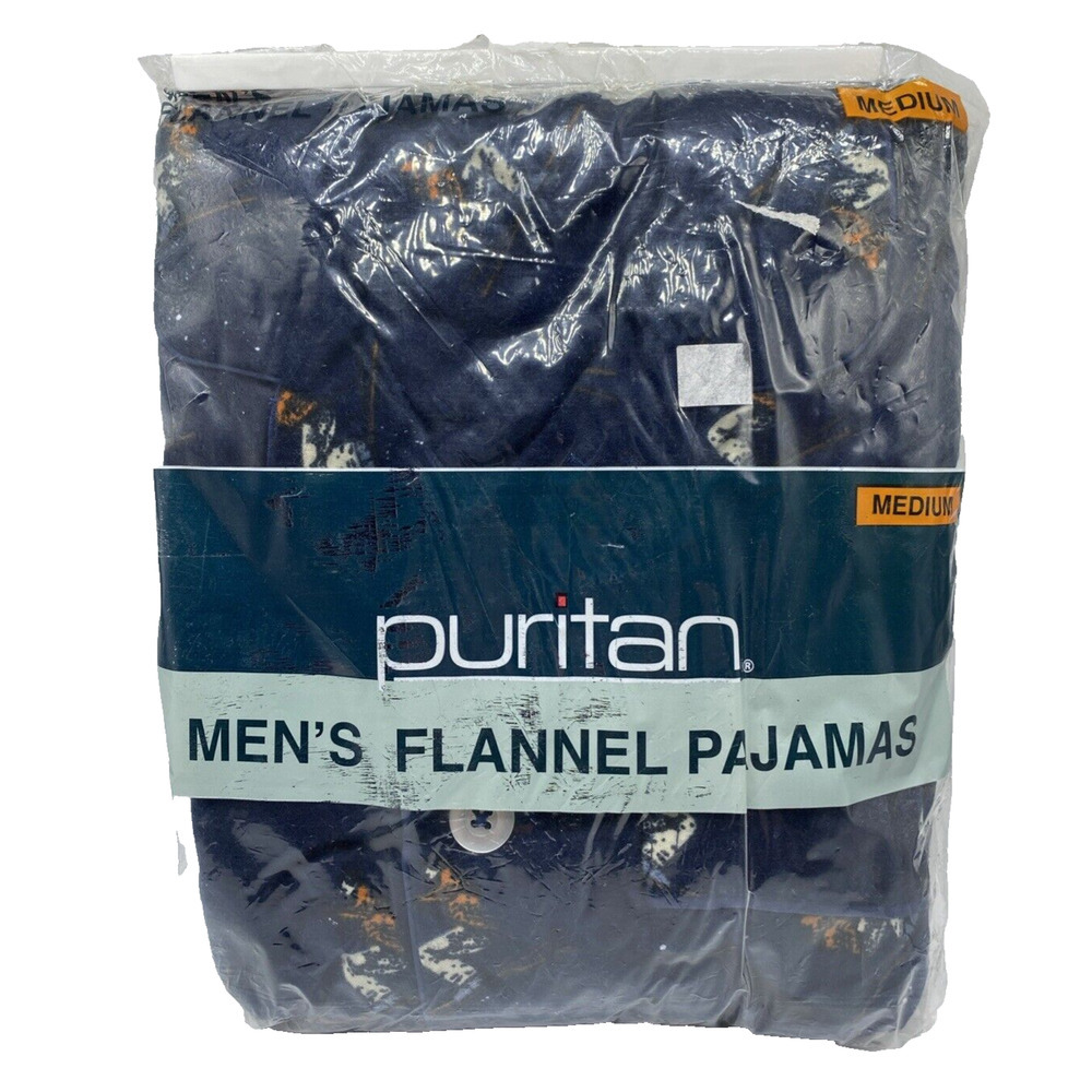 Vintage Flannel Pajamas Set Size M Mens SKI Skiing Motif Pattern Puritan NEW